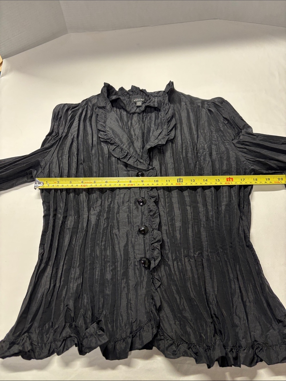 Women's Black Ruffled Button-Front Blouse - Picture 5 of 7